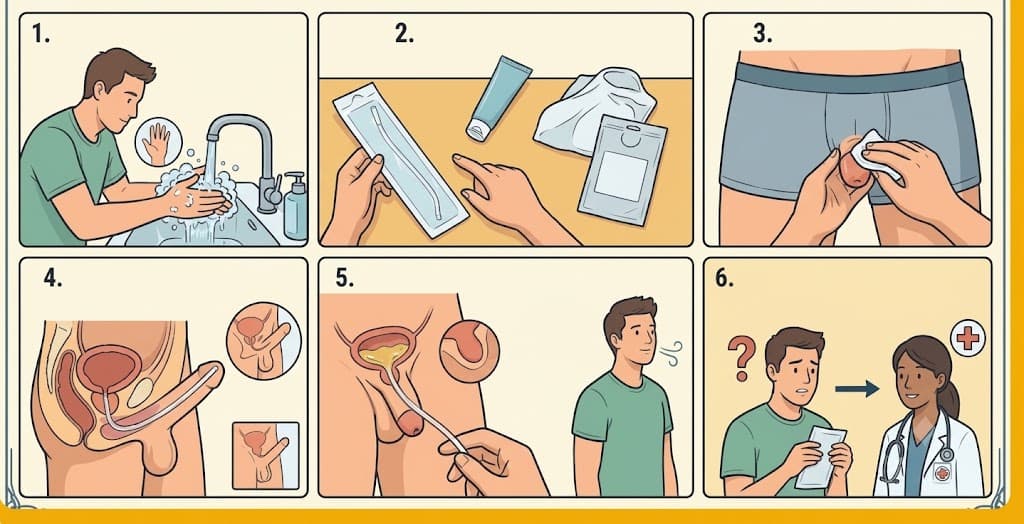 Ilustração do passo a passo do cateterismo